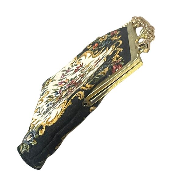 Floral Tapestry Handbag Metal Frame Evening Bag Chain Strap Kisslock Vintage - Picture 3 of 8